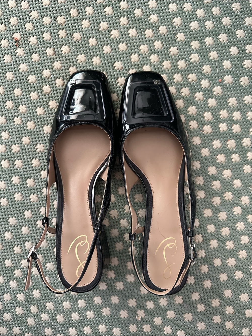 Sam Edelman Black Patent Slingback low block heel with Square Toe